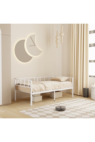 Zenit Metal Karyola Beyaz, Korkuluklu Karyola, Daybed, Ölçü Seçe Tek Kişilik