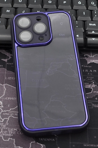İphone 14 Pro Max Uyumlu Mor Kenarlı Renkli Yarı Şeffaf Kapak Kılıf Kamera Lens Korumalı Mor