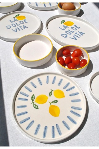 15 Parça Seramik Kahvaltı Takımı 6 Kişilik Limon Desenli Kahvaltı Seti -lime Çok Renkli