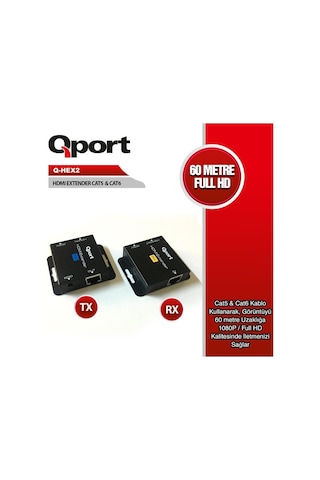 Q-hex2 Hdmı Extender Cat6 60m 2 Li Paket Adaptör Dahil