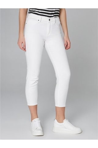 Faik Sönmez Kadın Slim Fit Coton Parça Boya Pantolon B00044 Beyaz