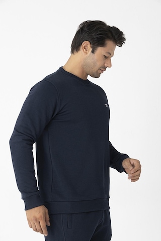 Erkek Pamuklu Kışlık Spor Sweatshirt Lacivert