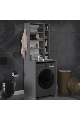 Asra Trend Çamaşır Makinesi Üstü Banyo Dolabı BD-03 %100 MDF Çok Amaçlı Düzenleyici Raf Antrasit