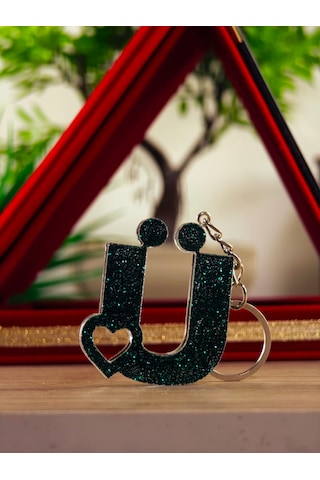 Harfli Anahtarlık Epoksi Kişiye Özel Yapım El Yapımı Harf Anahtarlık Kalp Model Özel Tasarım Hediyelik Ürün Kalp Desenli Simli Anahtarlık Beyaz - Kırmızı