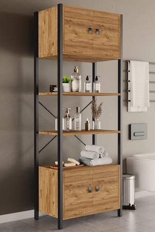 Çok Amaçli Iki Dolapli Iki Rafli Ünite Siyah Profil Çam Sunta 53x23x150 Cm Siyah-çam