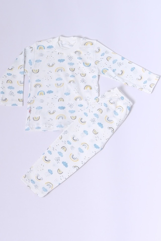 Hçm Bebek Pamuk Pijama Takımı Tenkli Baskılı Bisiklet Yaka A2 Mavi