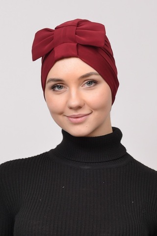 Altobeh Fiyonklu Çift Yönlü Çapraz Tesettür Bone - Bordo Bordo