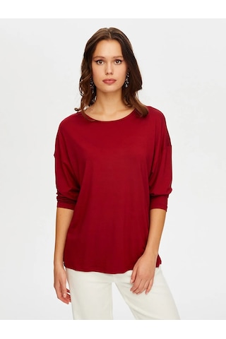Faik Sönmez Yuvarlak Yaka Kadın Uzun Kol T-shirt W26tsh007 Bordo