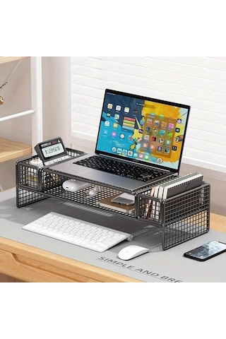 Xuweiwei Siyah Iki Depolama Ozelligine Sahip Ergonomik Masa Duzenleyici Demir Bilgisayar Standi Dizustu Bilgisayar Sogutma Rafi Ve Monitor Tutucu