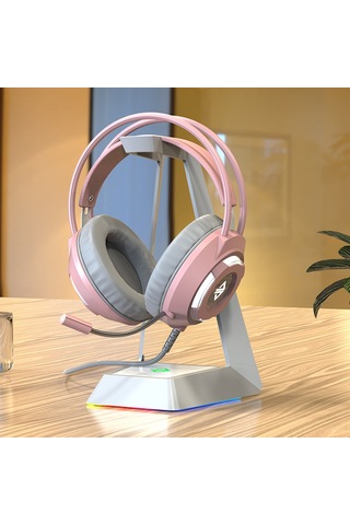 Youtek Ajazz Ax120 Kulaküstü Kulaklık, Oyun Ve Müzik İçin Işıklı, Mikrofonlu, 3.5mm+usb Girişi, Pembe