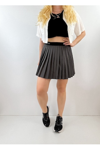 Modaonna Gri Pilili Mini Etek Gri