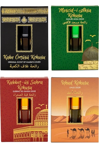 Kabe Örtüsü + Kubbetül Sahra + Mescidi Aksa + Uhud Alkolsüz Esans 4 x 3 ML