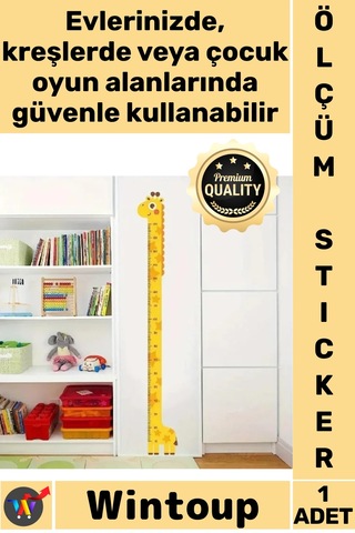 Sticker Bebek Çocuk Odası Duvar Dekorasyonu Eğlenceli Cetvel Figürlü Şık Zürafa Boy Ölçüsü Sticker Çok Renkli
