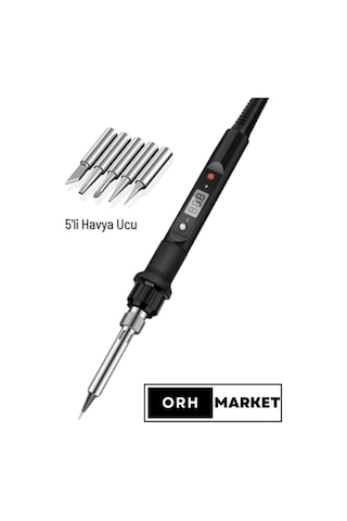 80W Dijital LCD Lehim Havya Seti – Sıcaklık Ayarlı, Seramik Rezistörlü + 5 Uç