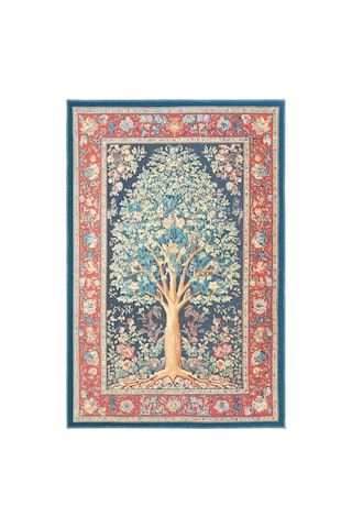 Cool Halı Daisy Lacivert Hayat Ağacı Vintage Şönil Halı Sanatsal Tasarım Salon Oturma Odası Halısı