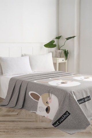 Doğal Pike Baskılı Battal 230x220cm Tavşancık A.kahve-gri-pembe A.kahve-gri-pembe