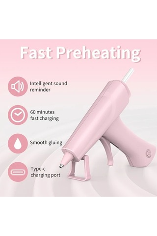 Honeybeeshop Kablosuz Sicak Tutkal Tabancasi Sesli Uyari Beyaz Yukseltme Akilli Kapanma Usb C Sarj Edilebilir 20 Adet Mini Tutkal Cubuklari İle Set