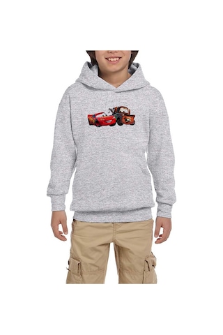 Zepplin Giyim Şimşek McQueen ve Tow Mater Arabalar Gri Çocuk Kapşonlu Sweat Gri