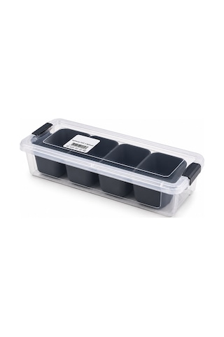 Northcity Dikdörtgen Bölmeli Saklama Kabı 35x7 Cm Şeffaf Kutu Siyah Bölme Arktik Siyah