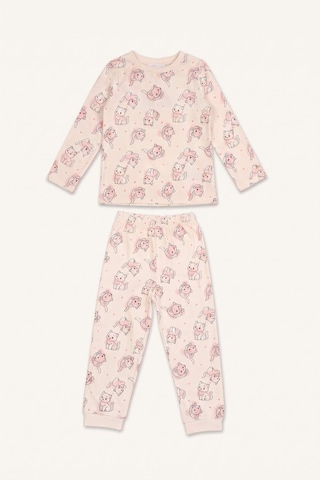 Defacto %100 Pamuk Kedi Baskılı Bisiklet Yaka Uzun Kollu Pijama Üstü Esnek Belli Uzun Pijama Altı 2li Pijama Takımı Kız Bebek I3230a526auer233 Ekru-er233