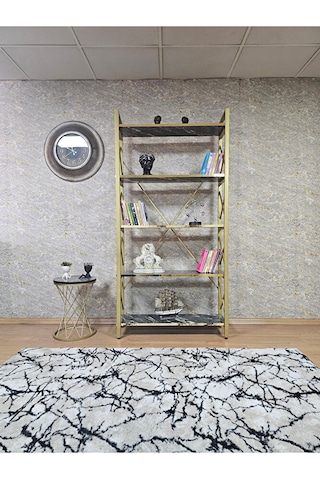 Gold Boyalı Kitaplık - 5 Raflı Suntalem Lüks Kitaplık Luanda Gold Çok Renkli