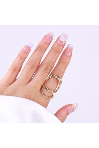 Takma Tırnak Ten Rengi Nail Art Orta Balerin - 10'lu Tekrar Kullanılabilir El Yapımı Protez Takma Tırnak Eobl-3517 S