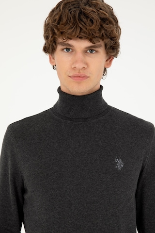 U.S. Polo Assn. Erkek Slim Fit Boğazlı Yaka Antrasit Melanj Basic Kazak 50293523-VR081