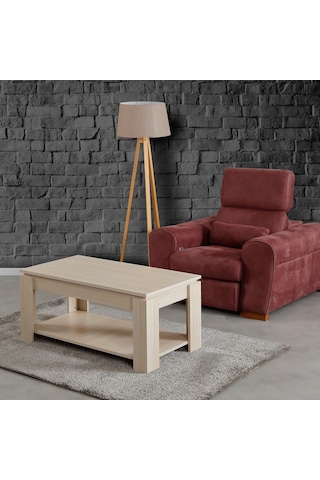 Shelf Orta Sehpa Açık Meşe / Raflı Dikdörtgen Orta Sehpa