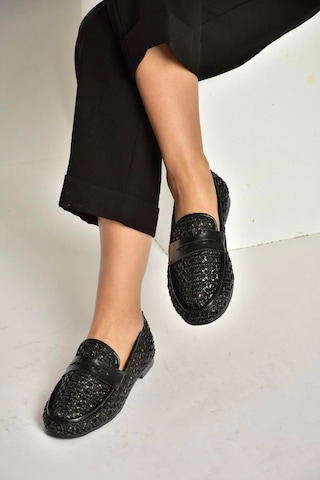 Fox Shoes Y267283309 Siyah File Görünümlü Günlük Kadın Babet Siyah