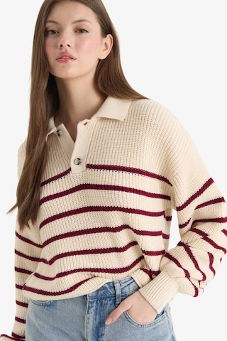 Defacto Coool Relax Fit Polo Yaka Düğmeli Çizgili Triko Kazak C4918ax25wnbg647 Bej