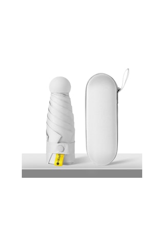 Mengtuo Bayan 8 Kemik Mini Yağmur Ve İki Kullanım Vinil Cep Kapsül Şemsiye Beyaz Beyaz