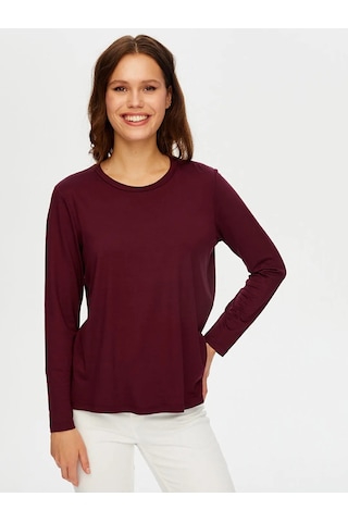 Faik Sönmez Yuvarlak Yaka Kadın Uzun Kol T-shirt Bw26tsh005 Mürdüm