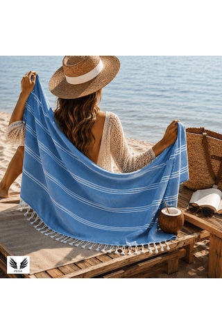 Pega Sultan Peştamal %100 Koton Koyu Turkuaz Plaj Havlusu 90 x 170 CM