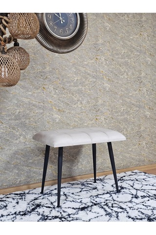 Zafir Siyah Sivriltmel Ayaklı 60 Cm Puf Bench - Puf - Bench - Oturak - Mutfak Oturağı - Antre Oturağı Krem