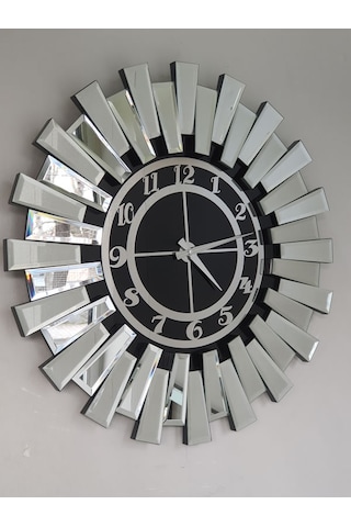 Ayna Denizi Güneş Twins Argent Black Model Gümüş Siyah Renk 70 Cm Dekoratif Aynalı Duvar Saati Gümüş - Siyah