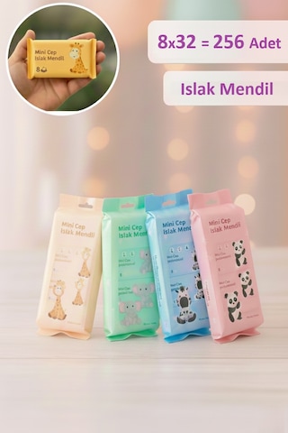 Kapris Mini Cep Islak Mendil 1419 8 Adet 32'li Set 256 Yaprak