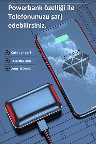 Favors Mi Pods Powerbank Özellikli Bluetooth Kulak İçi Kulaklık