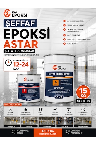 Ecs Şeffaf Epoksi Astar 10+5 Kg Zemin Astarı Beton Seramik Şap İçin Profesyonel Epoksi Astar 15 L
