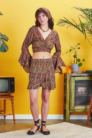 Los Banditos Bohem Stil Bordo Desenli Anvelop Mini Etek 001