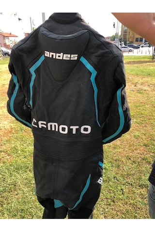 Andes Turkuaz Deri Tek Parça Motosikletçi Tulumu