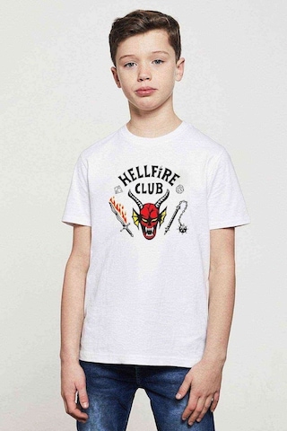 Hellfire Club Stranger Things 4 Baskılı Unisex Çocuk Beyaz T-Shi