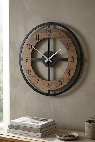 Ahşap Dekoratif Duvar Saati 40 Cm Sessiz Renkli