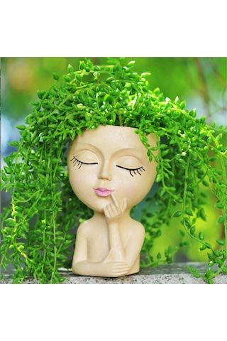 Sevimli Baş Saksı/yüz Saksı, İç Mekan Bitkileri İçin, Kız Yüz Saksı Sevimli Bayan Baş Saksı, Haki