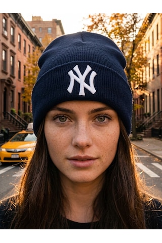 Hamze Ny New York Nakışlı Unisex Pamuklu Akrilik Kışlık Bere Lacivert