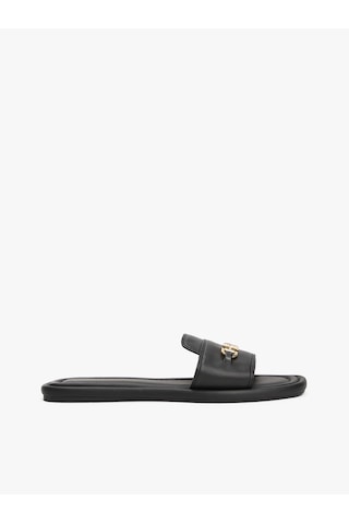 Tommy Hilfiger Leather Horsebıt Mule Kadın Siyah Sandalet - Fw0fw08420