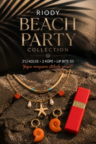 Riody Beach Party Collection Yaz Kombin Seti 2'li Kolye 2 Küpe D&g Lip Bite 03 Fizzy Coral Turuncu