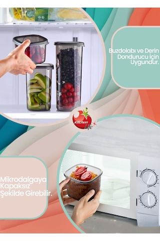 KitchenLife 24'lü Etiketli Modernity Kare Erzak Saklama Kabı Seti 1750ml X6 - 1200ml X6 - 450ml X12 Baharatlık