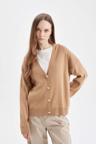 Defacto Relax Fit V Basic Düz Düğmeli Triko Hırka C5282AX24AUBG389 Bej