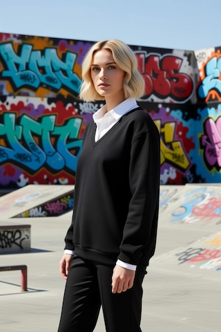 Benerly Kadın Polo Yaka Standart Kol Düz Desen Sweatshirt Fonksiyonel Day siyah
