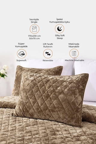 Evlen Home Kapitone Kadife Yatak Örtüsü Seti Tek Kişilik Supersoft Yumuşak Elyaf Dolgulu 2 Parça